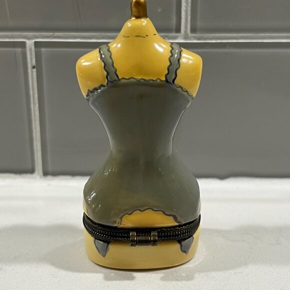 Limoges Style Vintage Porcelain Hinged Trinket Box Bow Closure Purple Silhouette - Picture 2 of 13